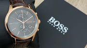 Hugo Boss Jet Chronograph Grey Dial Brown Leather Strap Watch for Men - 1513281