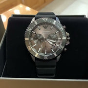 Emporio Armani Diver Chronograph Black Dial Black Silicone Strap Watch For Men - AR11515