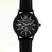 Emporio Armani Meccanico Automatic Skeleton Black Dial Black Leather Strap Watch For Men - AR60042