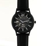 Emporio Armani Meccanico Automatic Skeleton Black Dial Black Leather Strap Watch For Men - AR60042