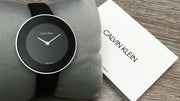Calvin Klein Chic Black Dial Black Leather Strap Watch for Women - K7N23CB1