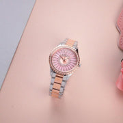 Michael Kors Layton Three Hand Pink Dial Two Tone Steel Strap Watch For Women - MK6894