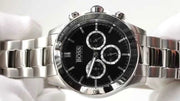 Hugo Boss Ikon Chronograph Black Dial Silver Steel Strap Watch for Men - 1512965