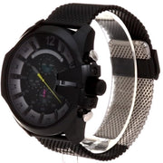 Diesel Mega Chief Chronograph Black Dial Black Mesh Bracelet Watch For Men - DZ4514