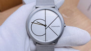 Calvin Klein Minimal White Dial Silver Mesh Bracelet Watch for Men - K3M5115X