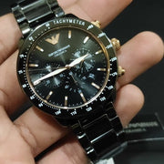 Emporio Armani Mario Ceramic Chronograph Black Dial Black Steel Strap Watch For Men - AR70002