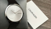 Calvin Klein Minimal Silver Dial Black Leather Strap Watch for Men - K3M221CY