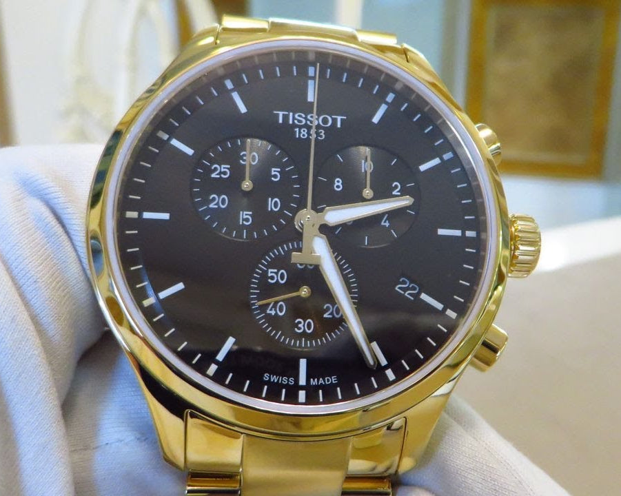 Tissot Chrono XL Classic Black Dial Gold Steel Strap Watch for Men