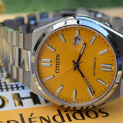 Citizen Tsuyosa Automatic Yellow Dial Silver Steel Strap Watch for Men - NJ0150-81Z