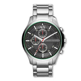 Armani Exchange Hampton Chronograph Black Dial Silver Steel Strap Watch For Men - AX2163