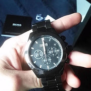 Hugo Boss Talent Chronograph Ceramic Black Dial Black Steel Strap Watch for Men - 1513581