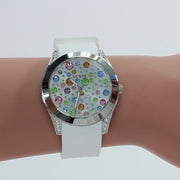 Guess Wanderlust Crystals Silver Dial White Rubber Strap Watch for Women - W1059L1