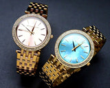 Michael Kors Darci Analog Mother of Pearl Green Dial Gold Steel Strap Watch For Women - MK3498