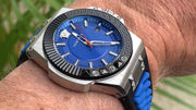 Versace Chain Reaction Blue Dial Two Tone Leather Strap Watch for Men - VEDY00119