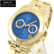 Marc Jacobs Blade Chronograph Blue Dial Gold Steel Strap Watch for Women - MBM3307