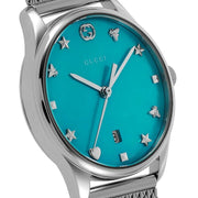 Gucci G-Timeless Turquoise Mother of Pearl Dial Silver Mesh Bracelet Watch For Women - YA126582