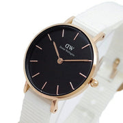 Daniel Wellington Classic Petite Dover Black Dial White NATO Strap Watch For Women - DW00100314