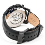 Fossil Grant Automatic Chronograph Black Dial Black Leather Strap Watch for Men - ME3028