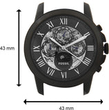 Fossil Grant Automatic Chronograph Black Dial Black Leather Strap Watch for Men - ME3028