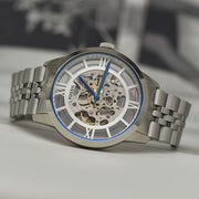 Fossil Townsman Automatic Skeleton Silver Dial Silver Steel Strap Watch for Men - ME3044