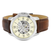 Fossil Grant Automatic Beige Skeleton Dial Brown Leather Strap Watch for Men - ME3099
