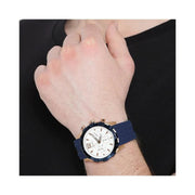 Guess Caliber Chronograph White Dial Blue Silicone Strap Watch for Men - W0864G5