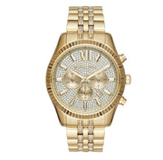 Michael Kors Lexington Chronograph Gold Dial Gold Steel Strap Watch For Men - MK8579