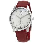 Gucci G Timeless Automatic Silver Dial Red Leather Strap Watch For Men - YA126346