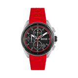 Hugo Boss Volane Chronograph Black Dial Red Rubber Strap Watch for Men - 1513959