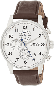 Hugo Boss Navigator Chronograph White Dial Brown Leather Strap Watch for Men - 1513495
