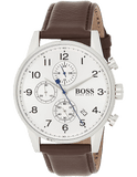 Hugo Boss Navigator Chronograph White Dial Brown Leather Strap Watch for Men - 1513495