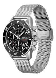 Hugo Boss Ocean Edition Chronograph Black Dial Silver Mesh Bracelet Watch for Men - 1513701