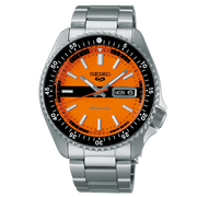 Seiko 5 Sports Double Hurricane Retro Orange Dial Silver Steel Strap Watch For Men - SRPK11K1
