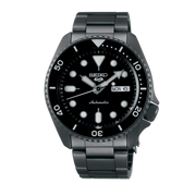 Seiko 5 Sports Automatic Black Dial Black Steel Strap Watch For Men - SRPD65K1