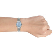 Michael Kors Runway Mercer Quartz Mother of Pearl Blue Dial Silver Steel Strap Watch For Women - MK6857
