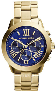 Michael Kors Bradshaw Chronograph Blue Dial Gold Steel Strap Watch For Women - MK5923