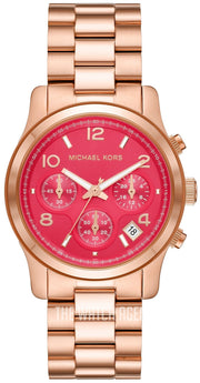 Michael Kors Runway Chronograph Pink Dial Rose Gold Steel Strap Watch For Women - MK7352
