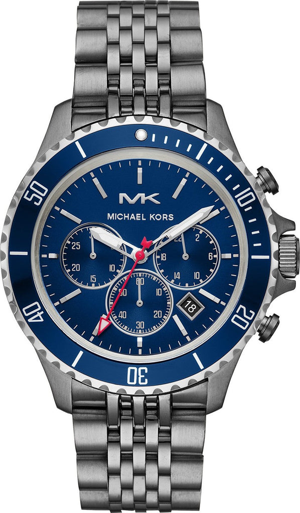 Michael Kors Bayville Chronograph Blue Dial Grey Steel Strap Watch