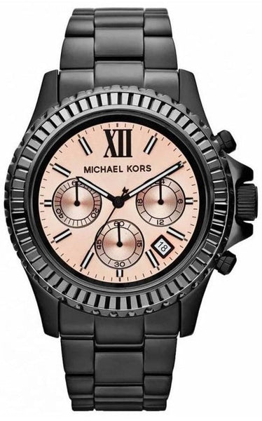 Michael Kors Everest Quartz Rose Gold Dial Black Steel Strap Watch
