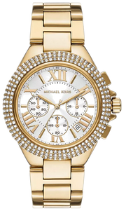 Michael Kors Camille Chronograph White Dial Gold Steel Strap Watch For Women - MK6994
