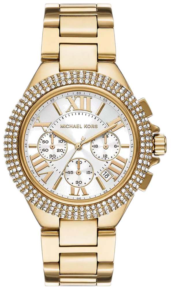 Michael Kors Camille Chronograph White Dial Gold Steel Strap Watch For Women - MK6994