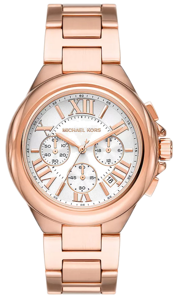 Michael Kors Camille Chronograph White Dial Rose Gold Steel Strap Watch For Women - MK7271