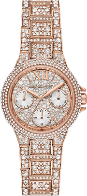 Michael Kors Camille Multifunction Crystals Rose Gold Dial Rose Gold Steel Strap Watch For Women - MK6997