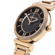 Michael Kors Catlin Black Diamonds Dial Rose Gold Steel Strap Watch for Women - MK3356