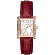 Michael Kors Emery Quartz Diamonds Silver Dial Red Leather Strap Watch For Women - MK4689