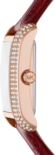 Michael Kors Emery Quartz Diamonds Silver Dial Red Leather Strap Watch For Women - MK4689