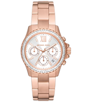 Michael Kors Everest Chronograph Silver Dial Rose Gold Steel Strap Watch For Women - MK7213