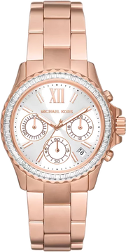 Michael Kors Everest Chronograph Silver Dial Rose Gold Steel Strap Watch For Women - MK7213