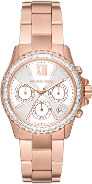 Michael Kors Everest Chronograph Silver Dial Rose Gold Steel Strap Watch For Women - MK7213