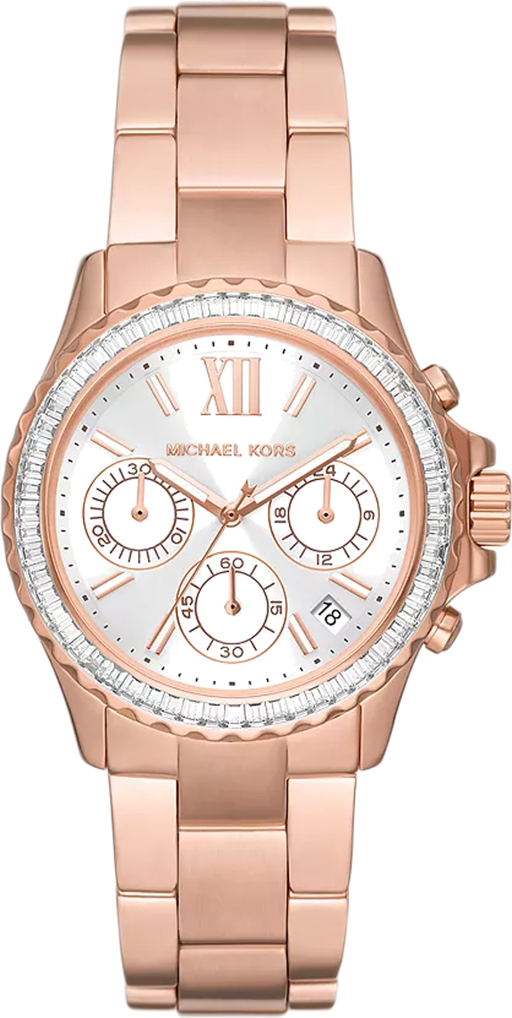Michael Kors Everest Chronograph Silver Dial Rose Gold Steel Strap Watch For Women - MK7213
